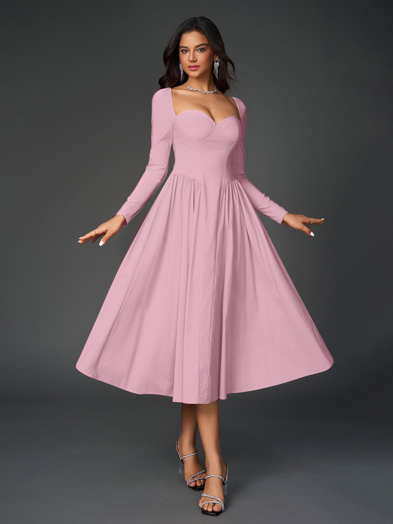 Long Sleeve Tie Back A-Line Dress