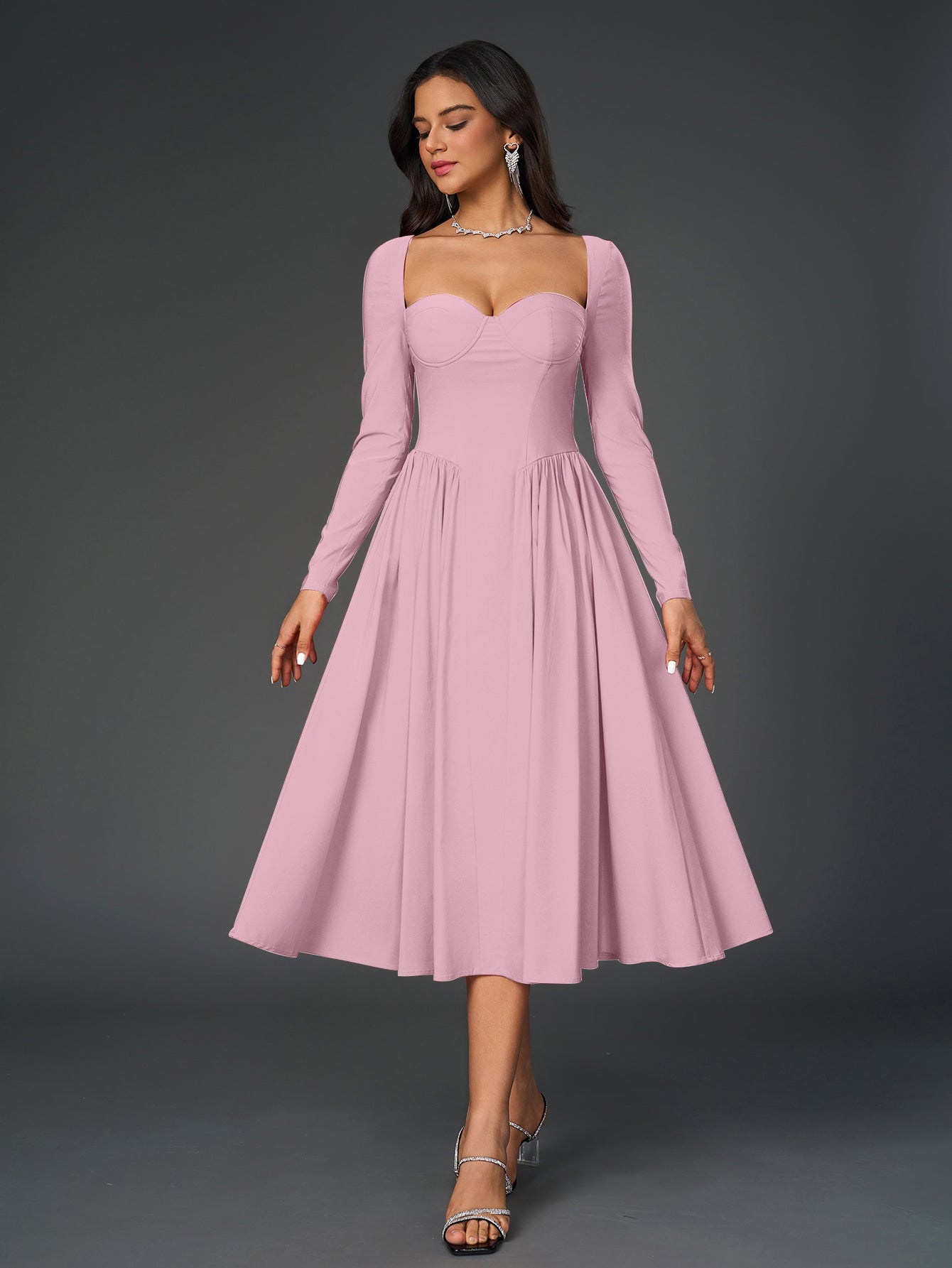 Long Sleeve Tie Back A-Line Dress