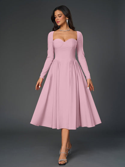 Long Sleeve Tie Back A-Line Dress