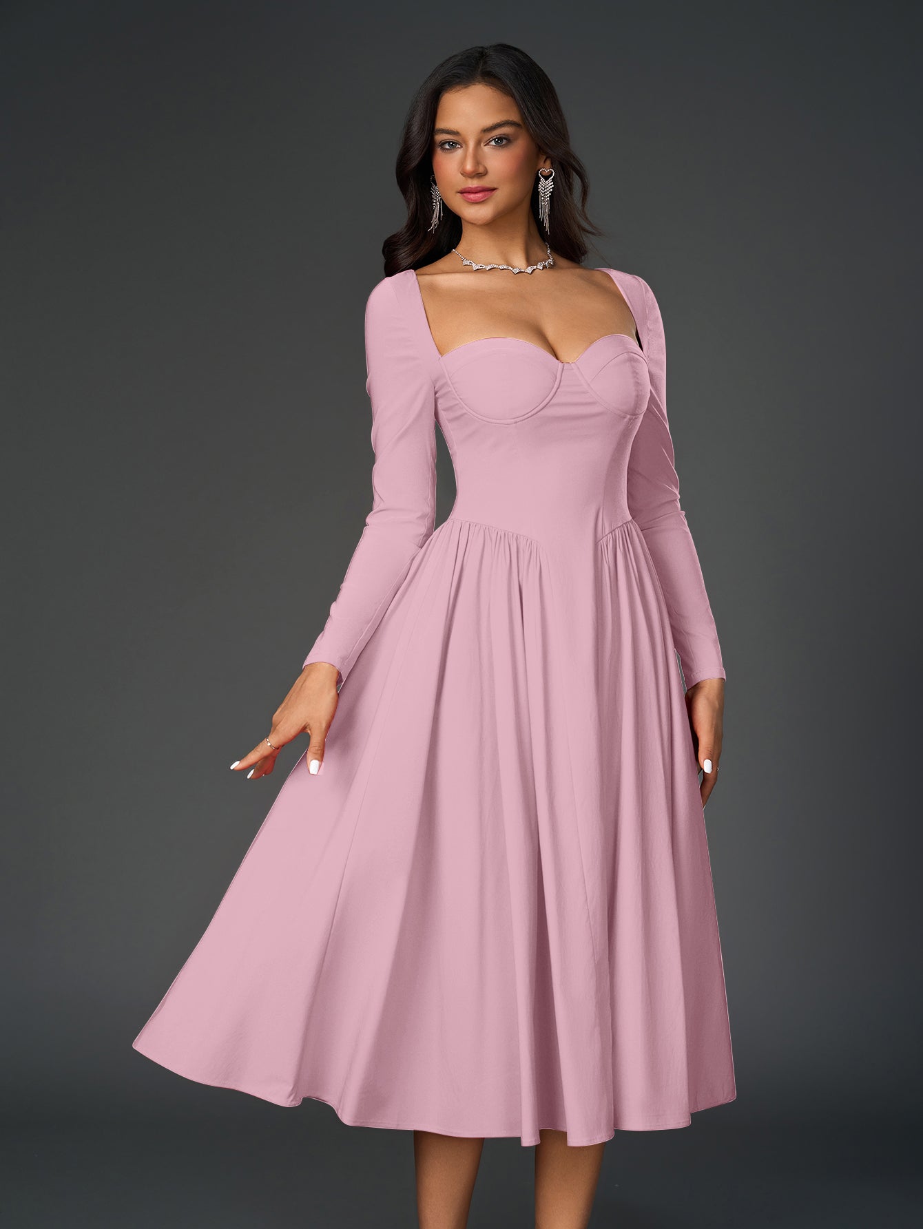 Long Sleeve Tie Back A-Line Dress