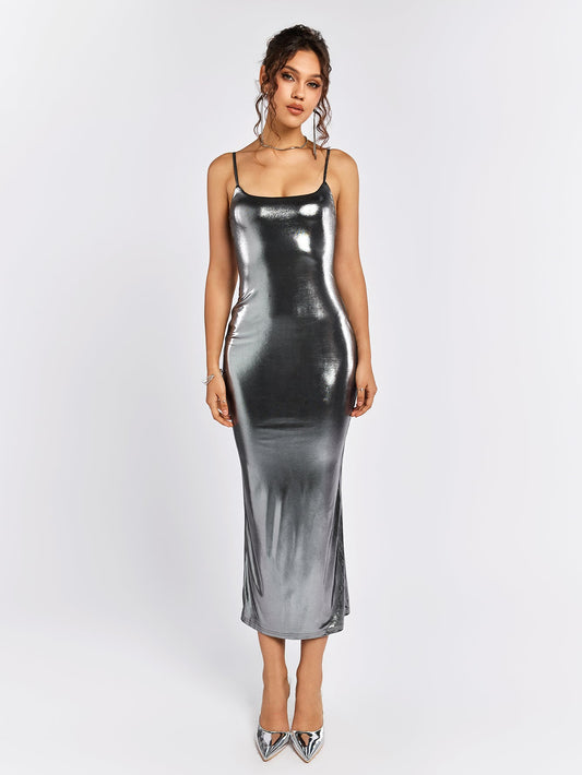 Misty Gold Metallic Fabric Bodycon Dress