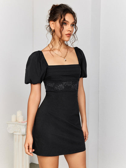 Puff Sleeve Backless Cut Out Mini Dress