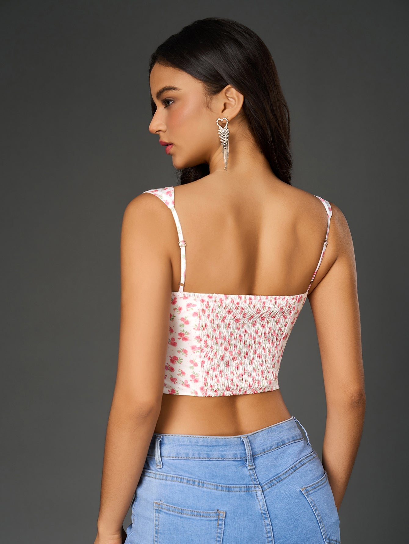 Ruched Bust Floral Print Crop Top