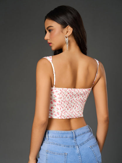 Ruched Bust Floral Print Crop Top