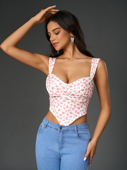 Ruched Bust Floral Print Crop Top