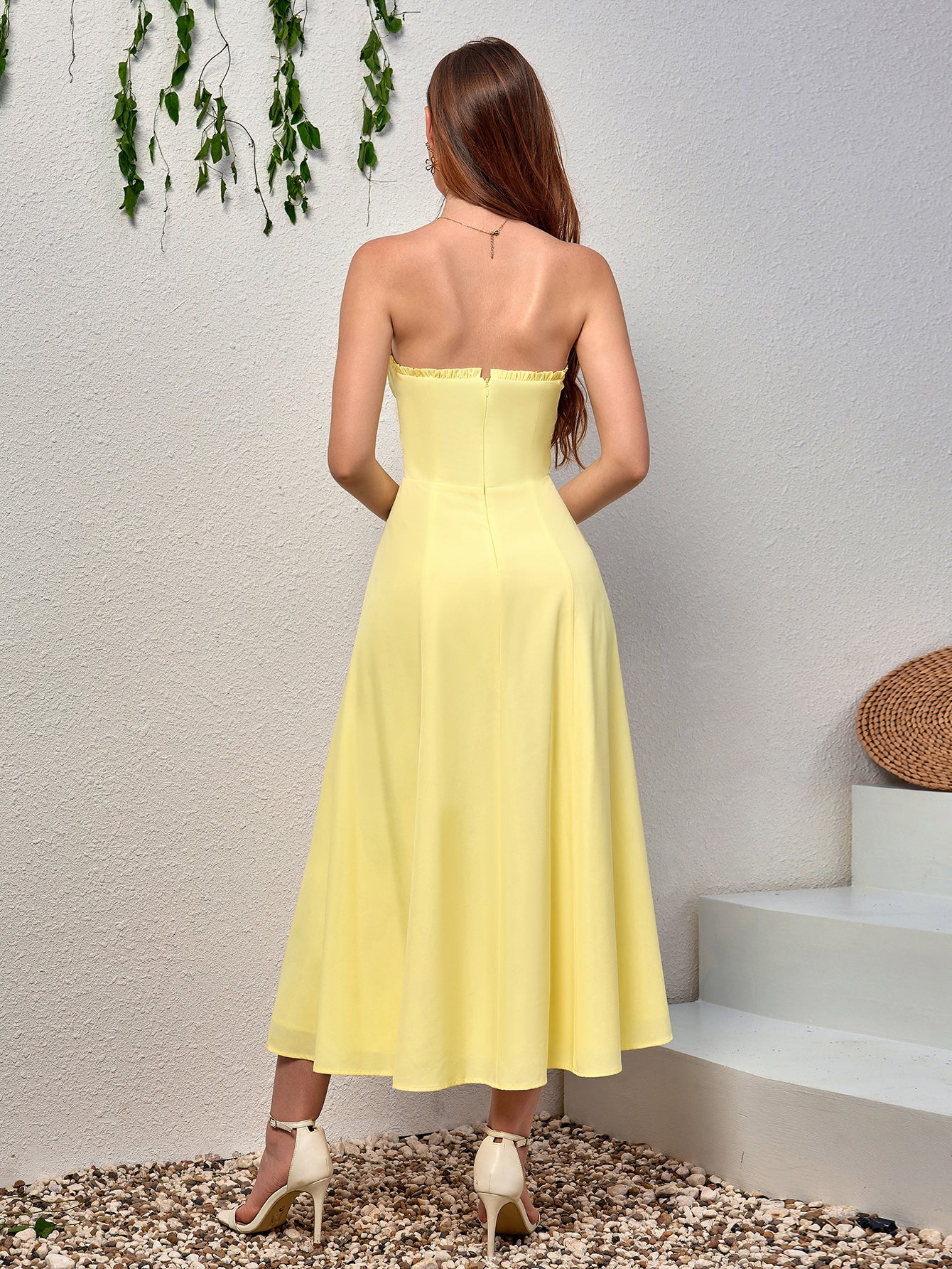 Ruched Bust Split Thigh Maxi Tube Dress