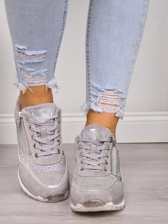 Zapatillas deportivas con brillo y cordones para mujer, perfectas para un estilo casual moderno