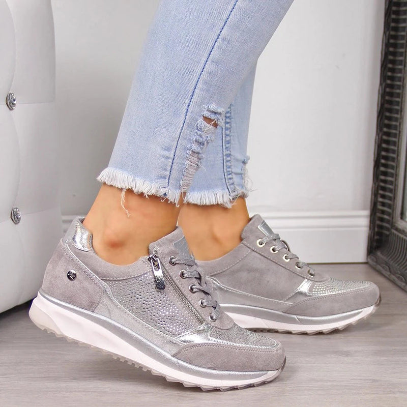 Zapatillas deportivas con brillo y cordones para mujer, perfectas para un estilo casual moderno