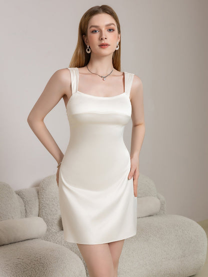 Square Neck Backless Satin Bodycon Dress