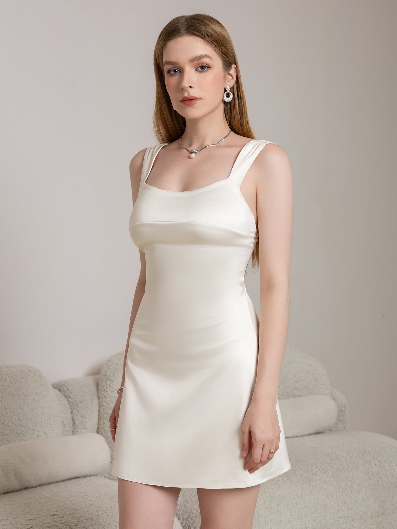 Square Neck Backless Satin Bodycon Dress