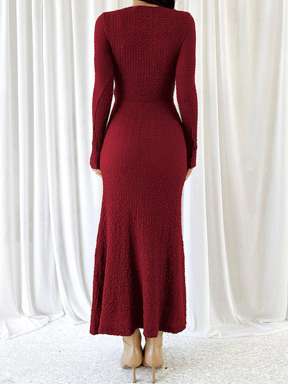V-Neck Ruched Twist Bodycon Knitted Dress