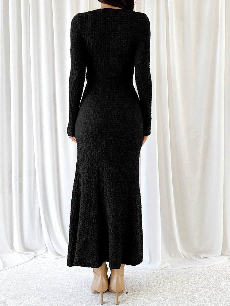 V-Neck Ruched Twist Bodycon Knitted Dress