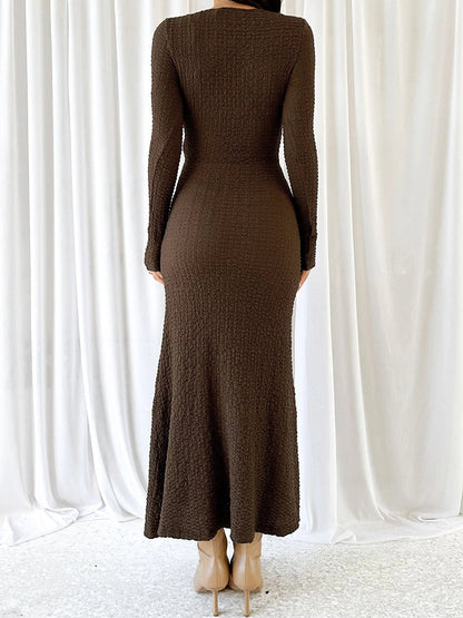 V-Neck Ruched Twist Bodycon Knitted Dress