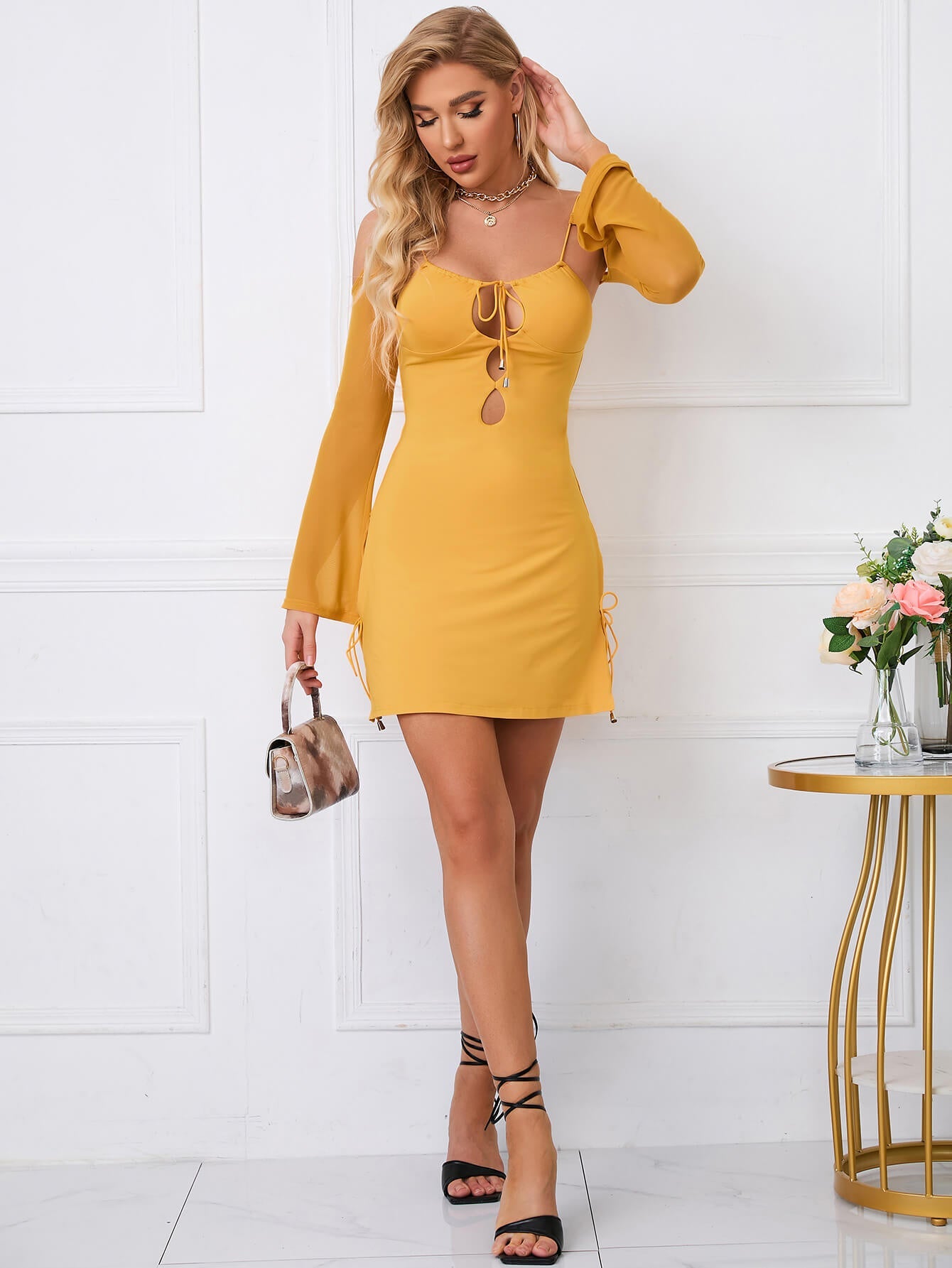 Cold Shoulder Lace Up Cut Out Dress