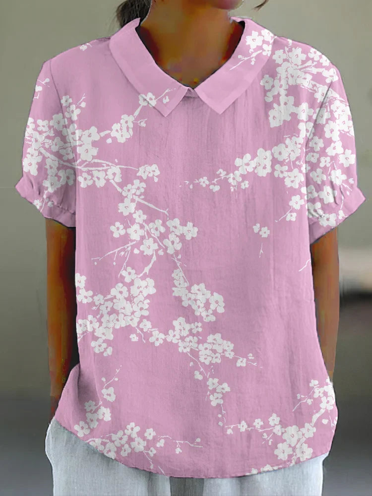 Liva - Camisa informal con estampado japonés de cerezos en flor