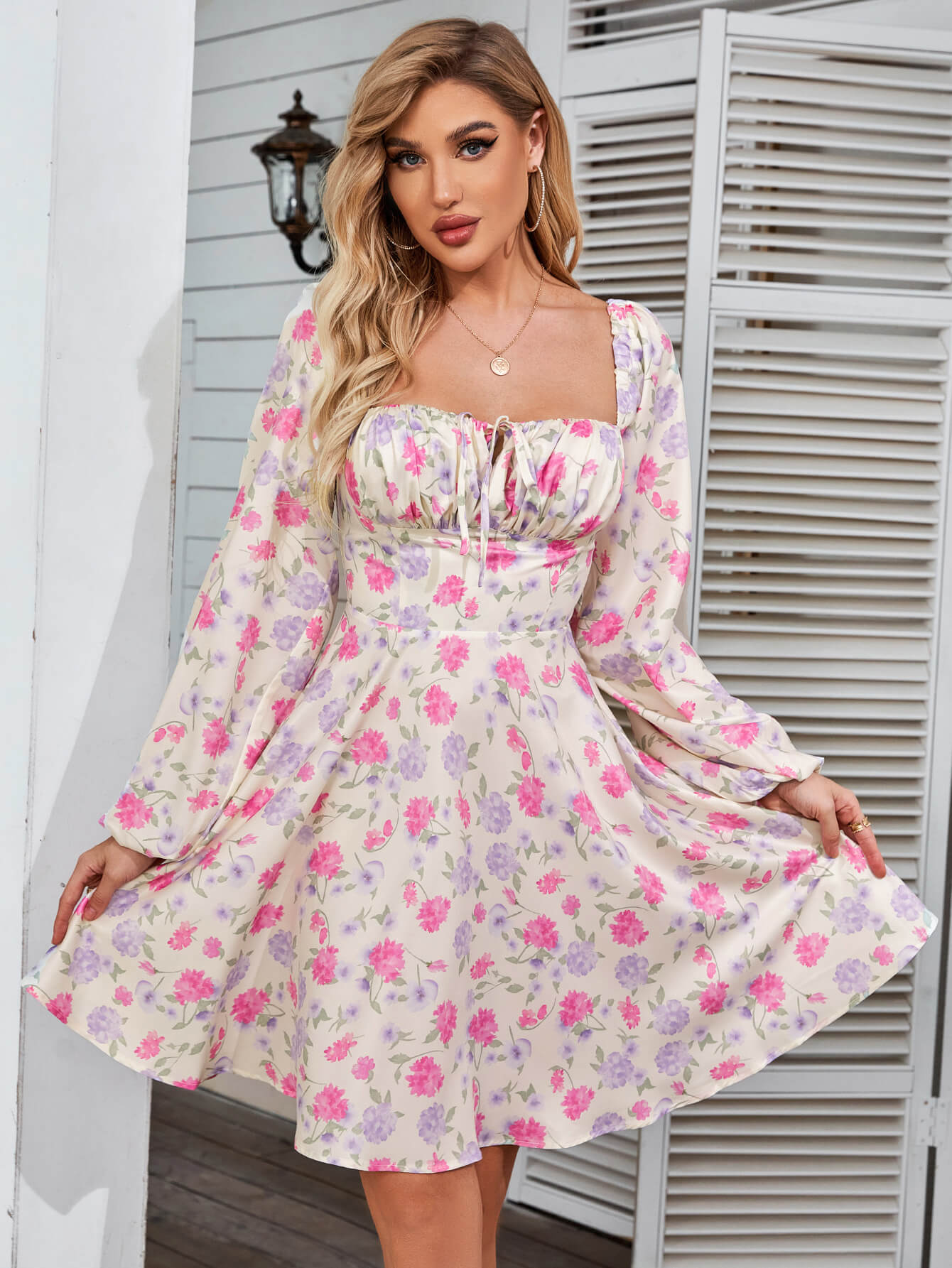 Tie Front Ditsy Floral Dress