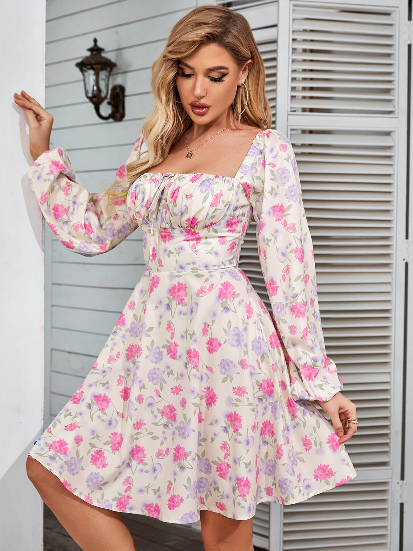 Tie Front Ditsy Floral Dress
