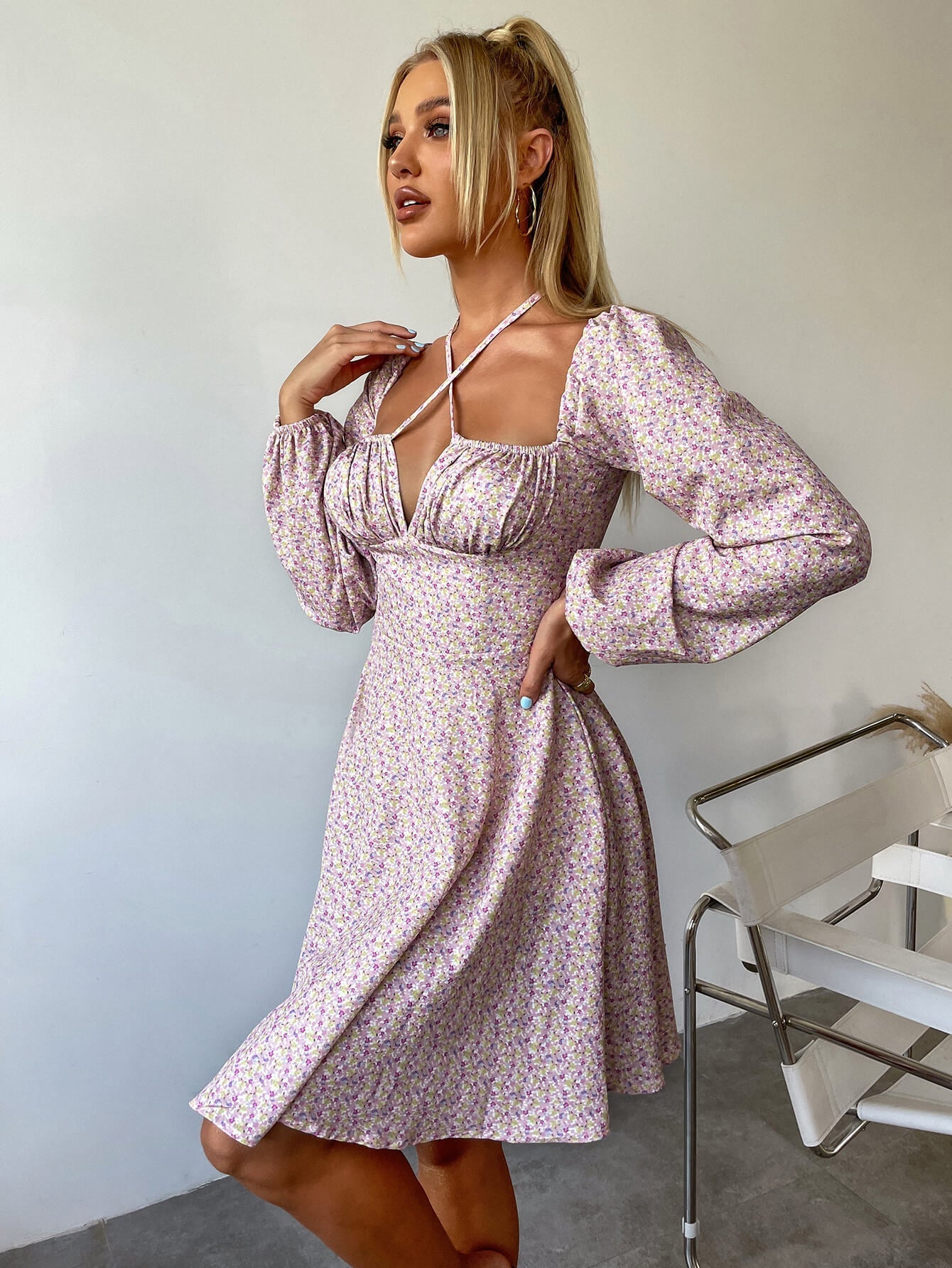 Tie Front Ditsy Floral Dress