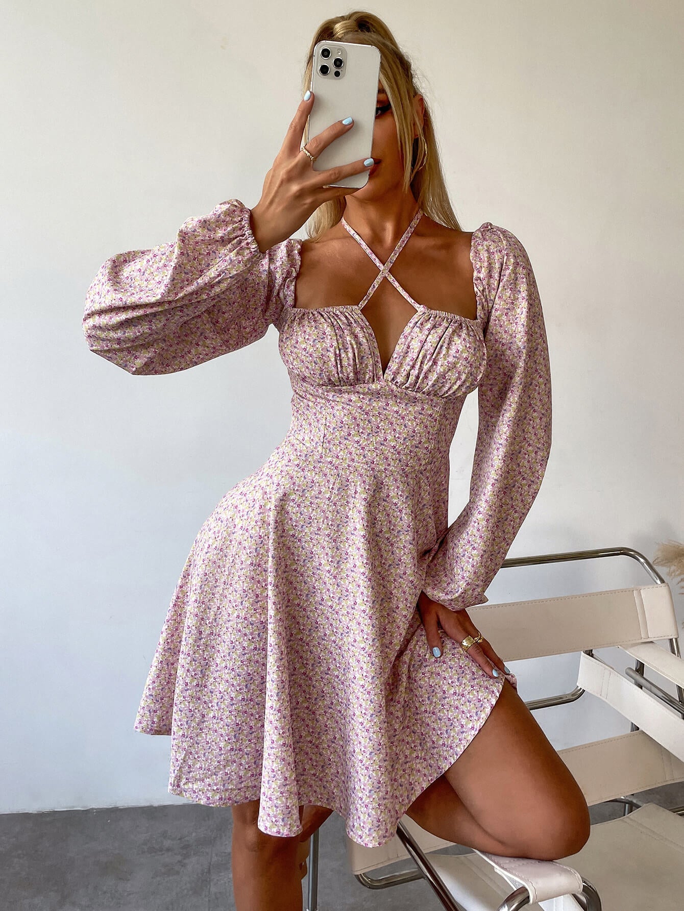 Tie Front Ditsy Floral Dress